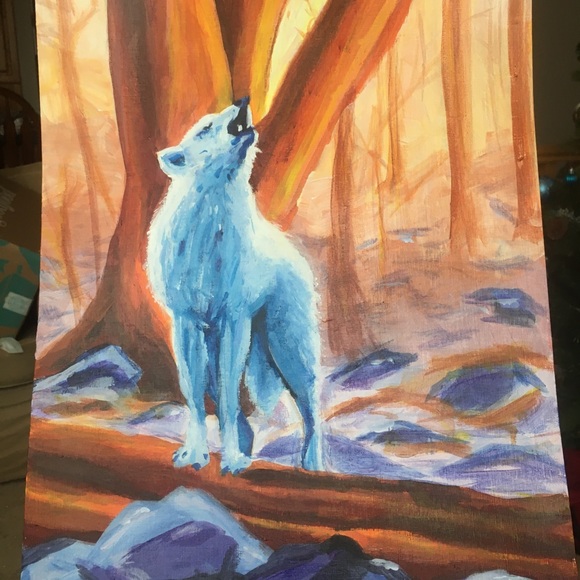 Vibrant 12x18 Original Acrylic painting ”Howling wolf” - Picture 3 of 4